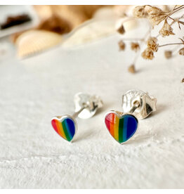 Pika & Bear Lil' Lovin" Tiny Rainbow Heart Stud Earrings - Sterling Silver