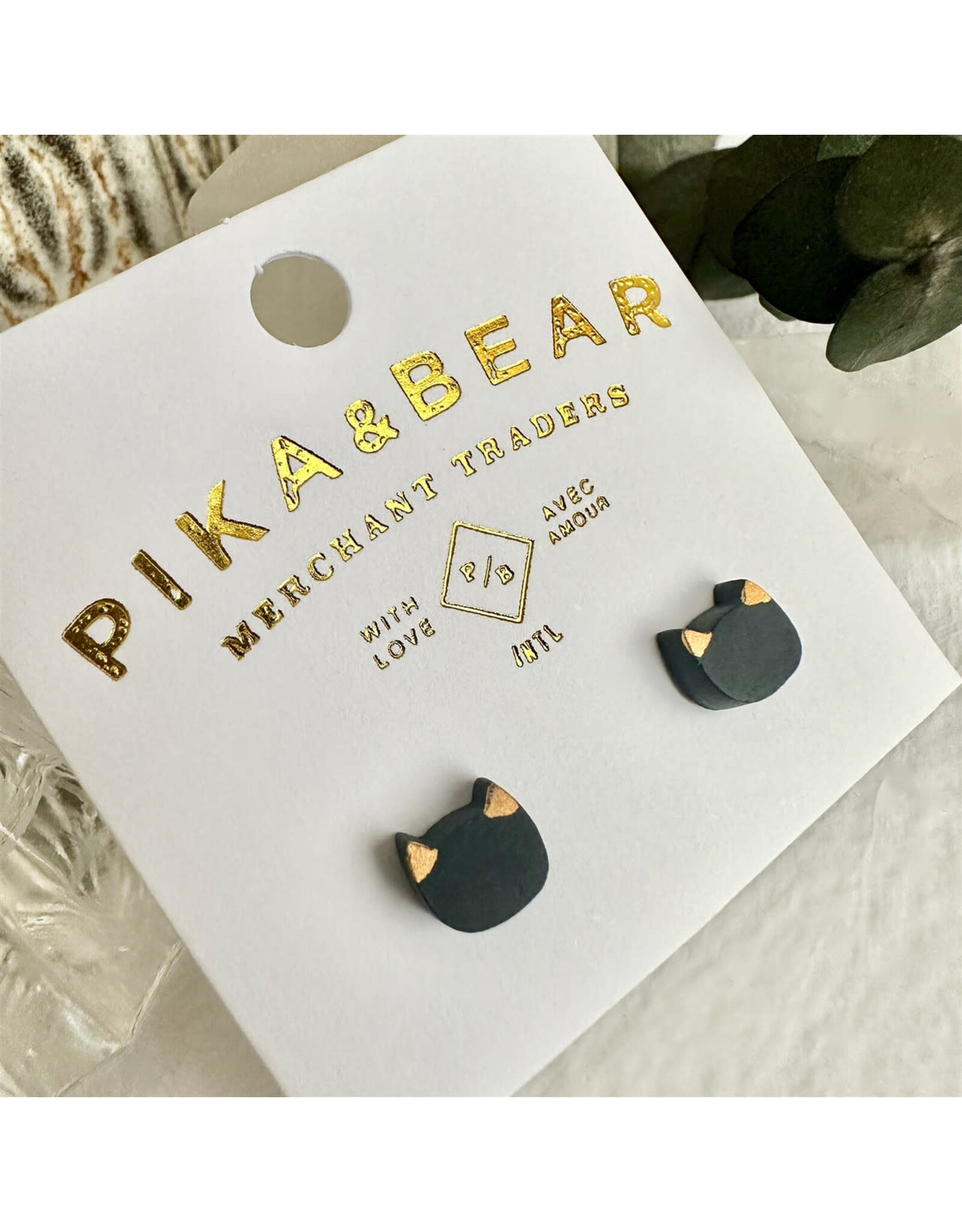 Pika & Bear Mew Porcelain Cat Face Stud Earrings