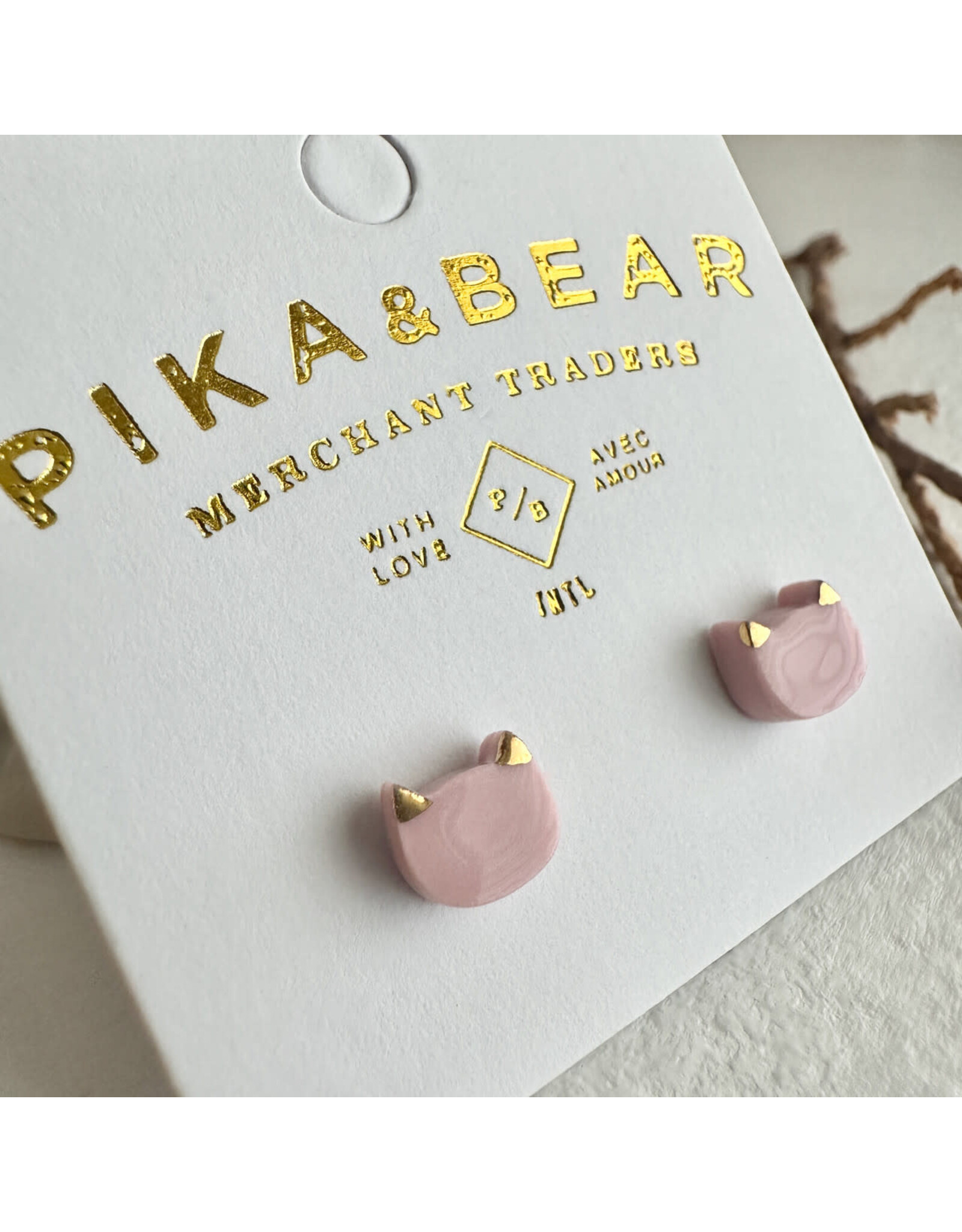 Pika & Bear Mew Porcelain Cat Face Stud Earrings