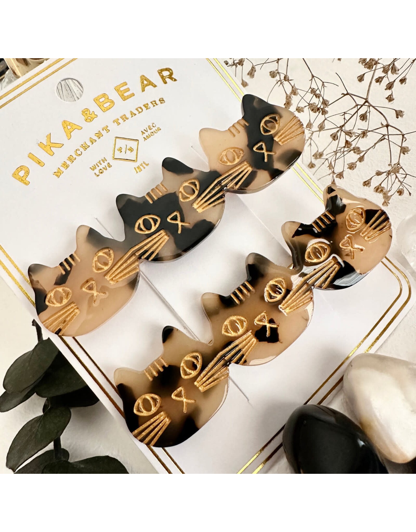 Pika & Bear Triple Trouble Cat Face Hair Clip