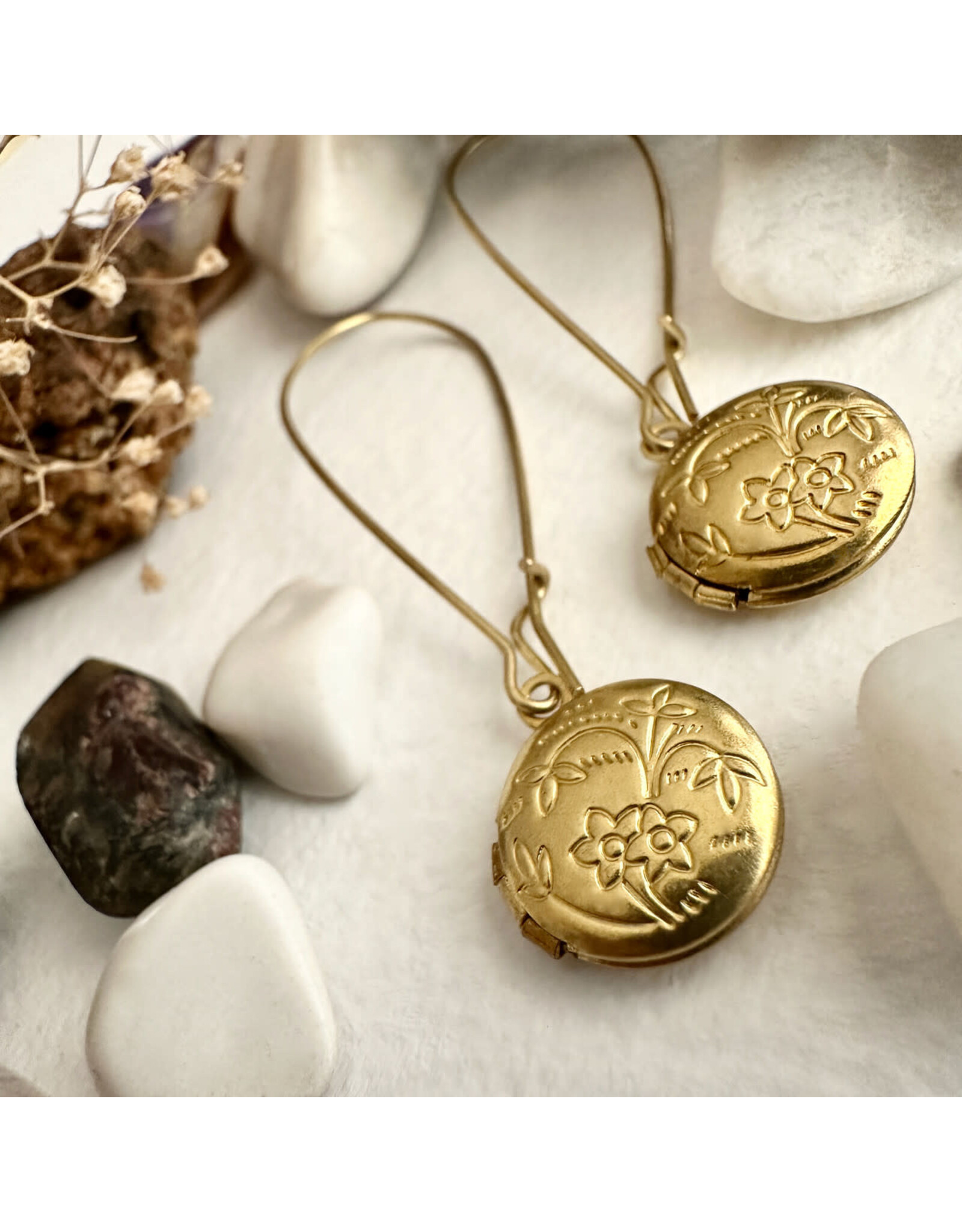 Pika & Bear Cedarburg Brass Locket Drop Earrings