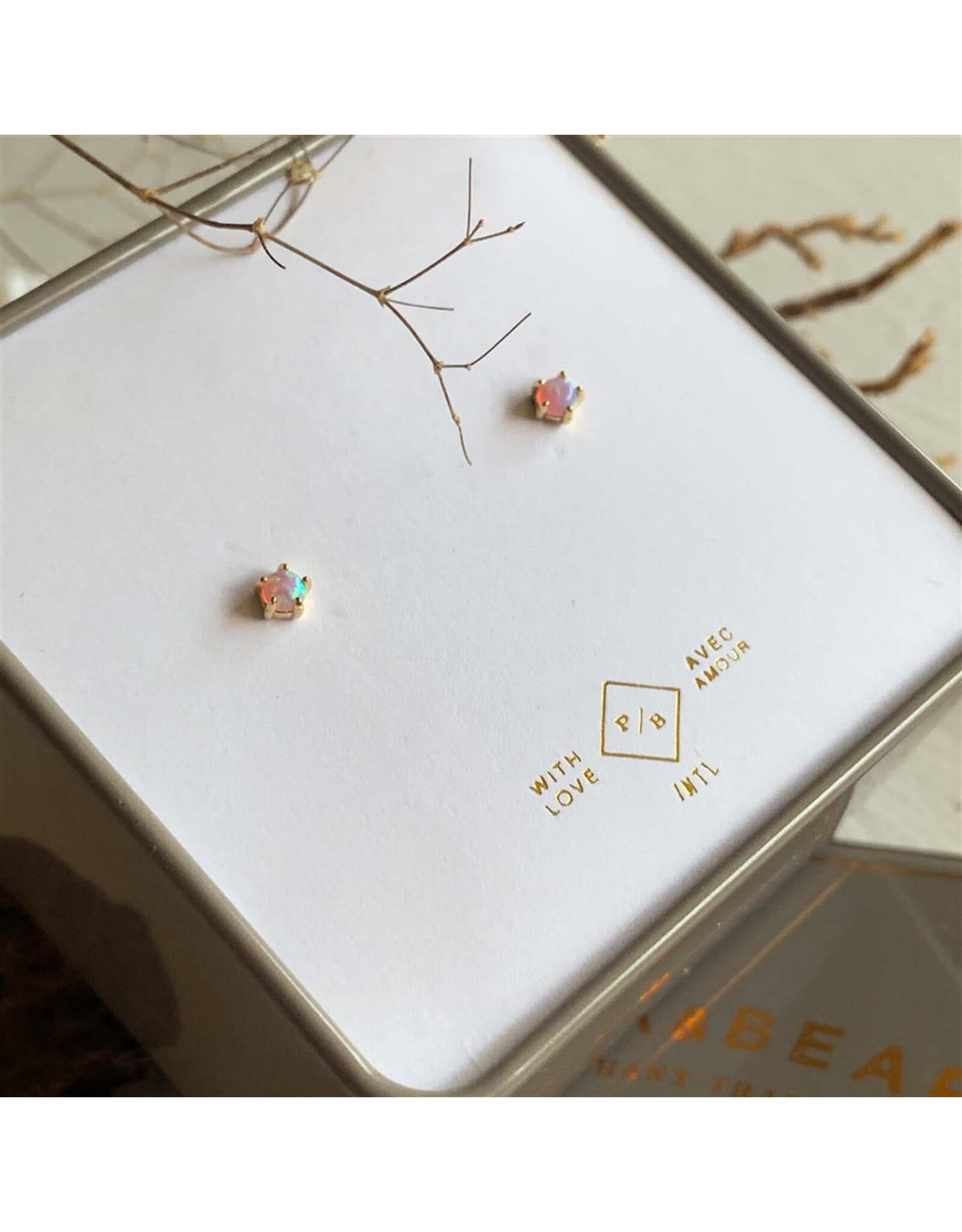 Pika & Bear Tiny Dancer Fire Opal Stud Earrings - Gold