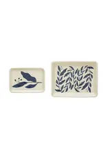Stoneware Plates w/ Botanicals - Blue&Cream -