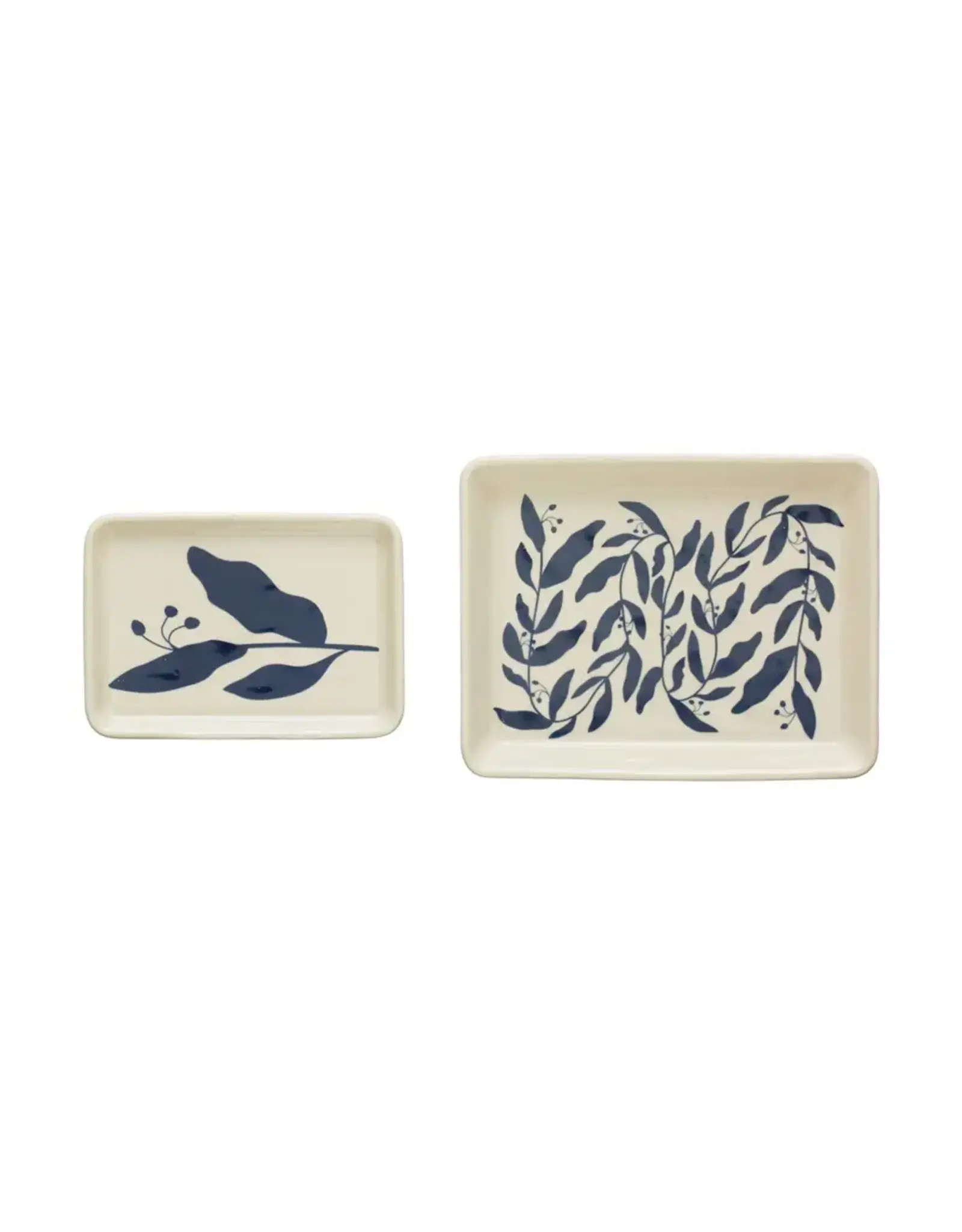 Stoneware Plates w/ Botanicals - Blue&Cream -