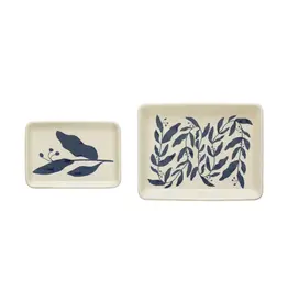 Stoneware Plates w/ Botanicals - Blue&Cream -