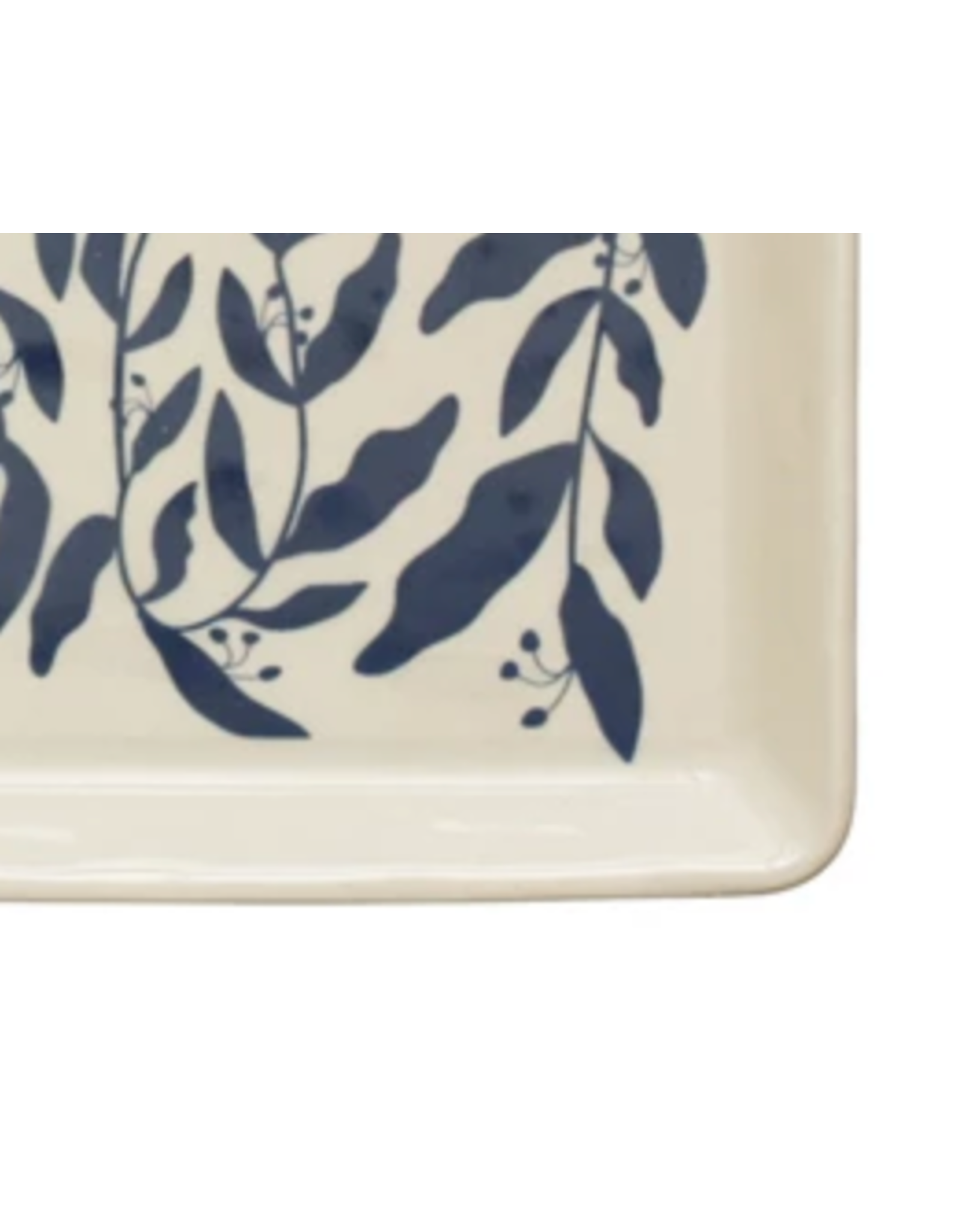 Stoneware Plates w/ Botanicals - Blue&Cream -