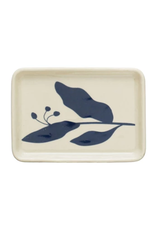 Stoneware Plates w/ Botanicals - Blue&Cream -