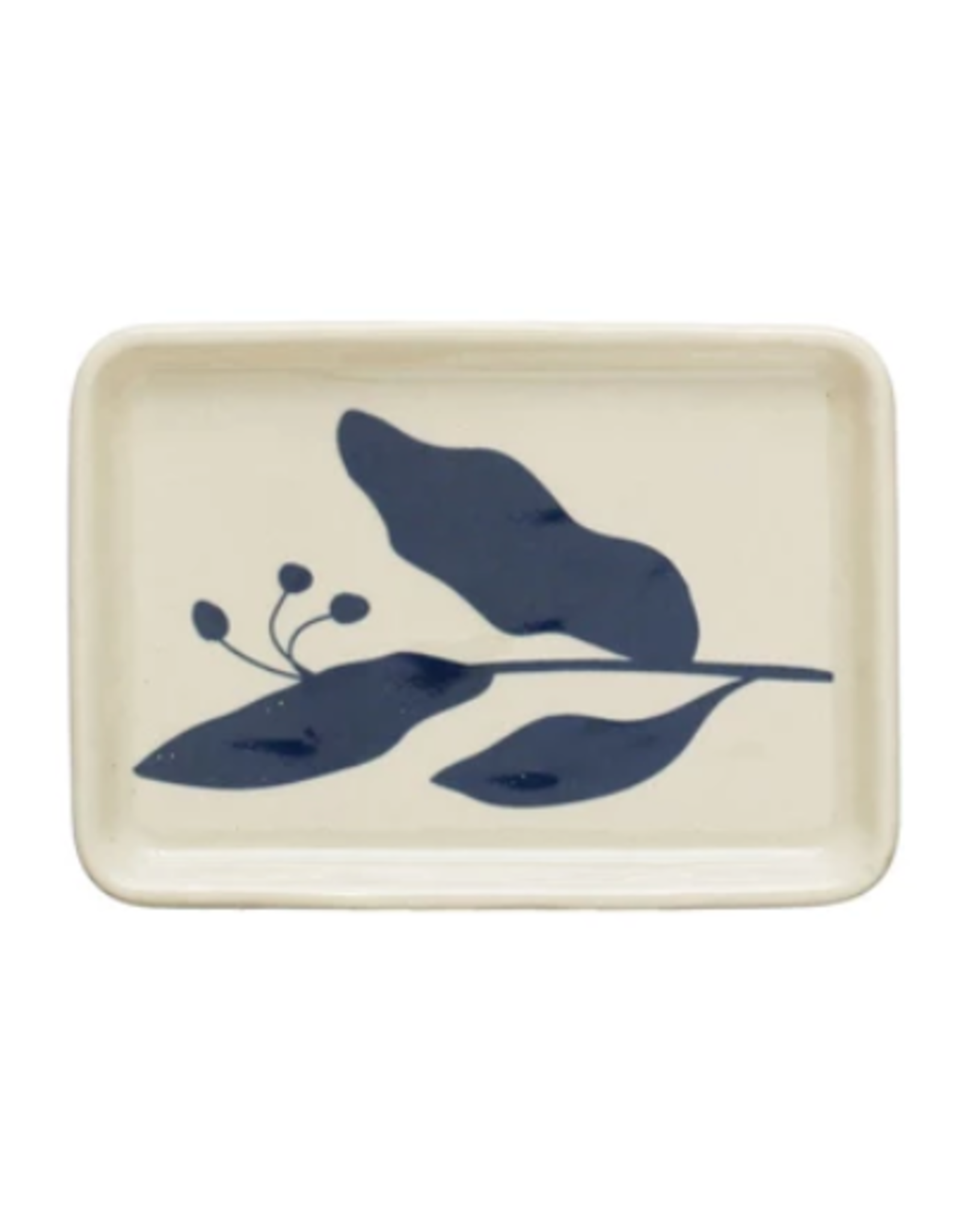 Stoneware Plates w/ Botanicals - Blue&Cream -