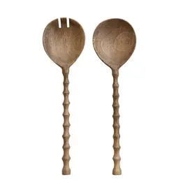 Mango Wood Salad Servers With Carved Handles