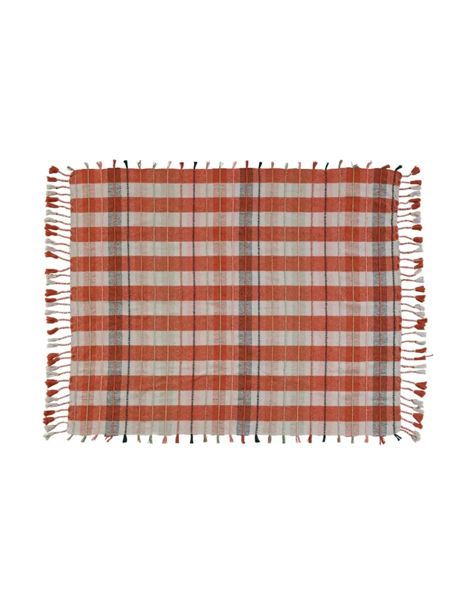 60"L x 50"W Woven Recycled Cotton Blend Throw-Orange
