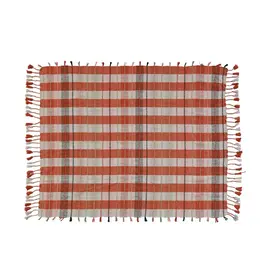 60"L x 50"W Woven Recycled Cotton Blend Throw-Orange