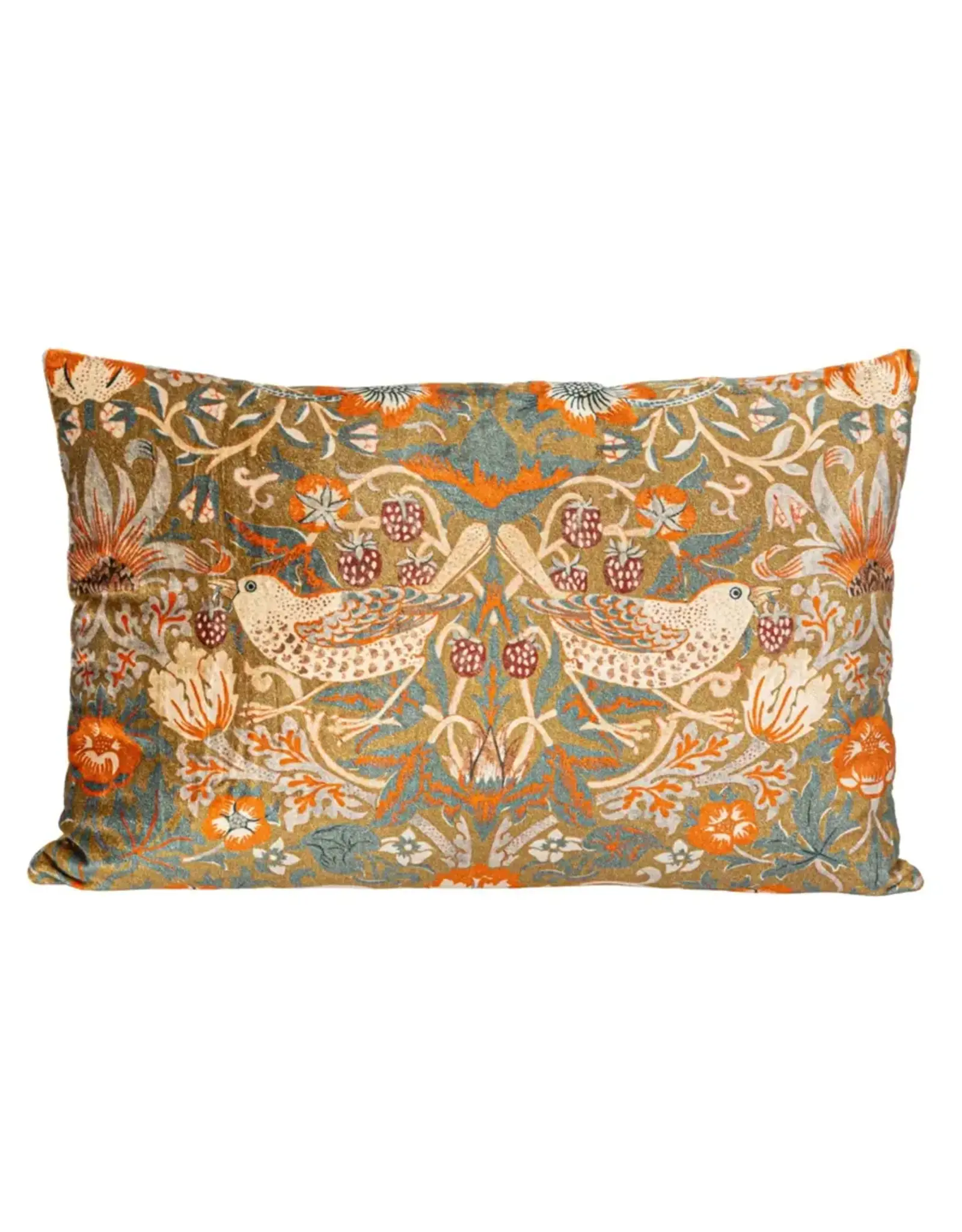 Velvet Strawberry Thief Lumbar Pillow - 24"L x 16"H