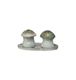 Stoneware Mushroom Salt & Pepper Shakers w/ Tray