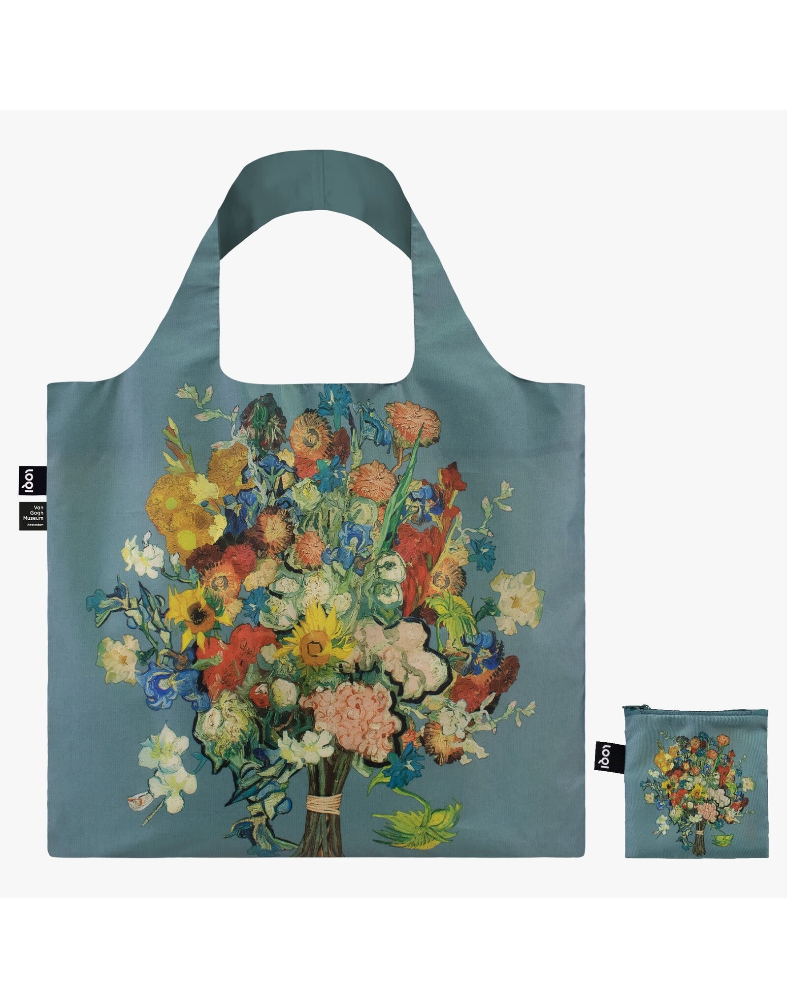 Loqi Packable Tote Bag -  Flower Pattern Blue