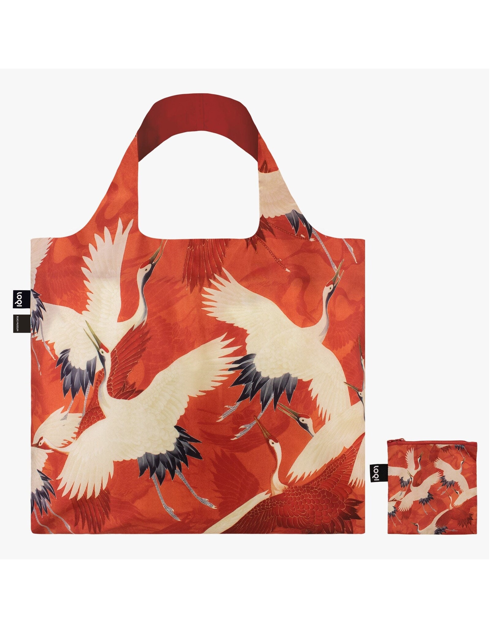 Loqi Packable Tote - Woman's Haori with White & Red Cranes