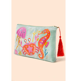 Powder Design Velvet Zip Pouch - Seashore Friends - Aqua