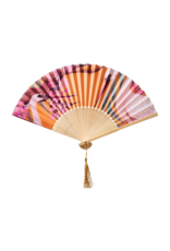 Powder Design Oriental Crane Polyester Satin Hand Fan