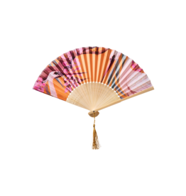 Powder Design Oriental Crane Polyester Satin Hand Fan