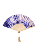 Powder Design China Blue Blooms Polyester Satin Hand Fan