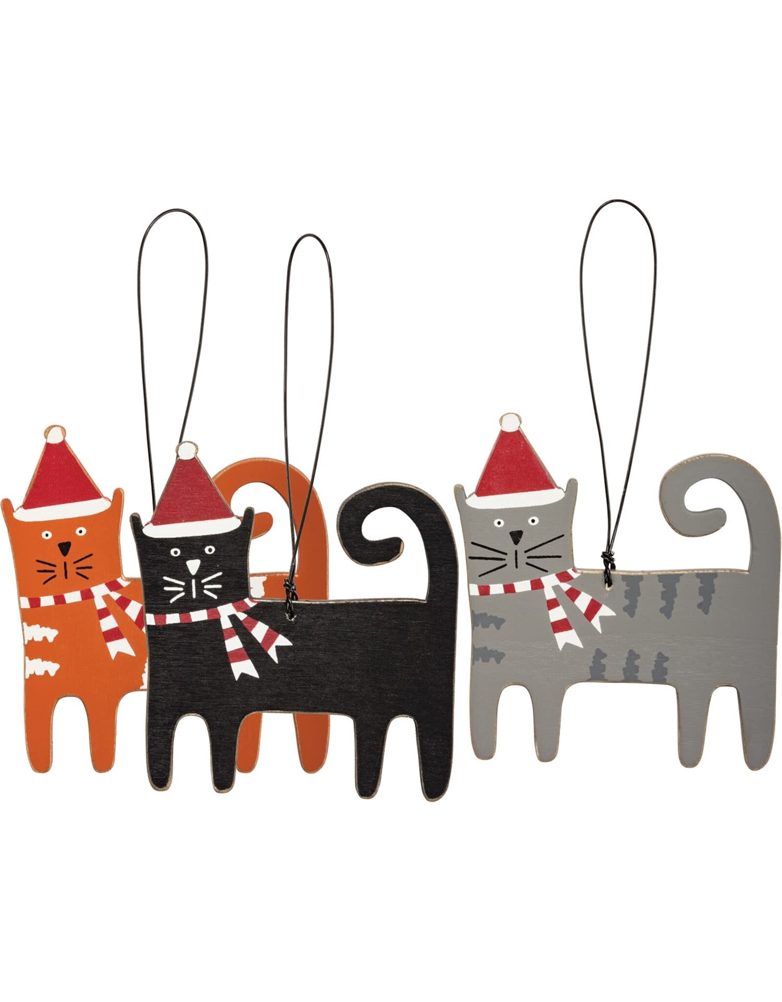 Wooden Cat with Hat Ornament