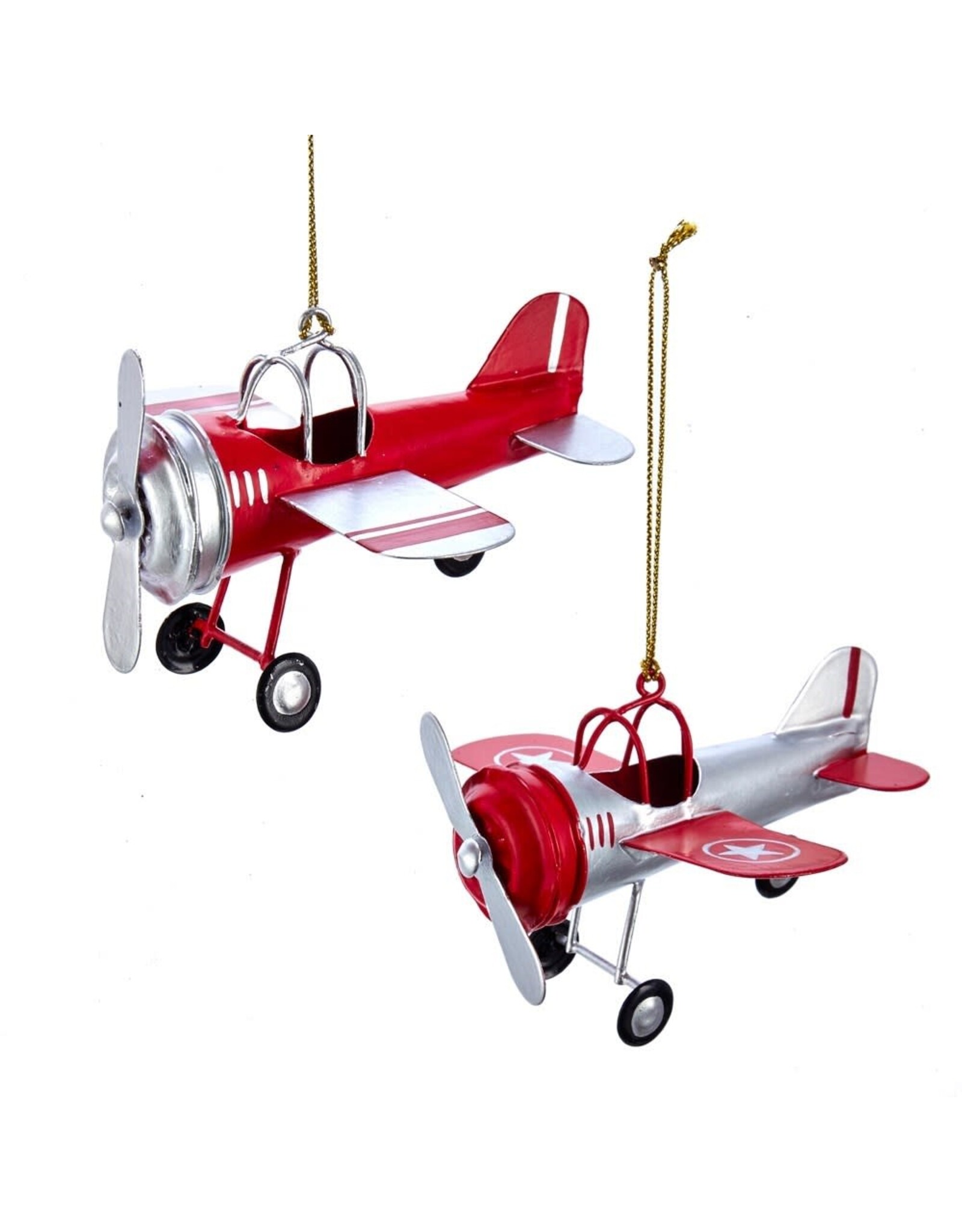 Red & Silver Metal Airplane Ornament -