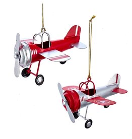 Red & Silver Metal Airplane Ornament -