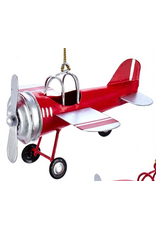 Red & Silver Metal Airplane Ornament -