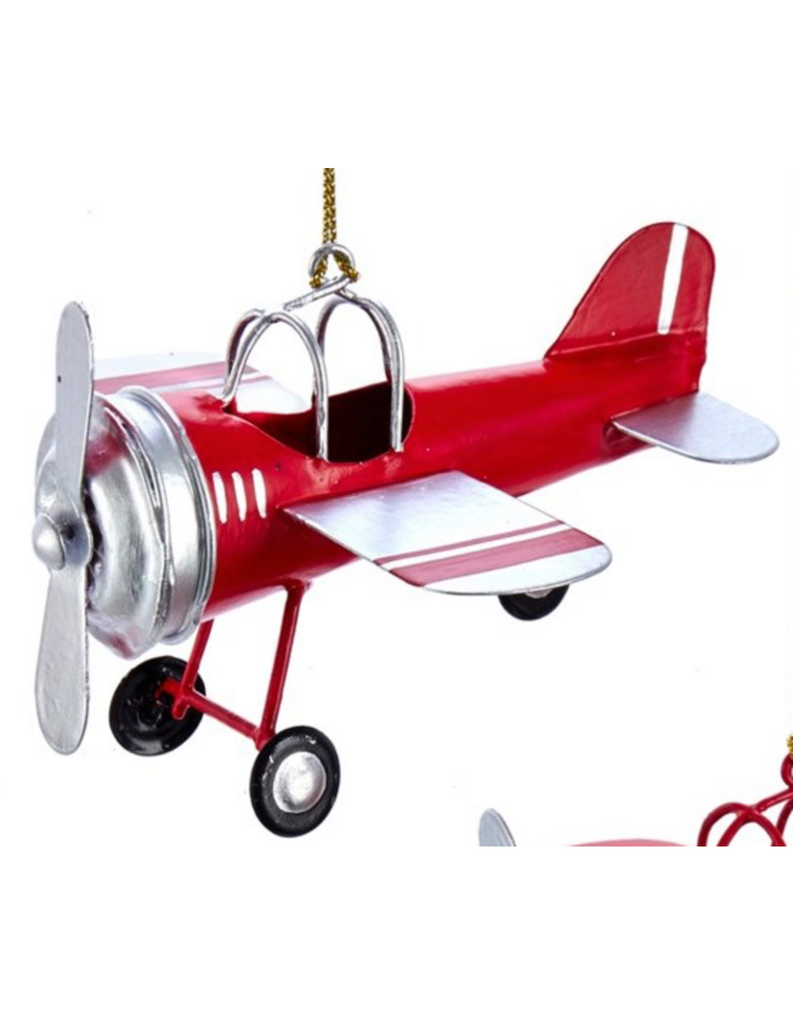 Red & Silver Metal Airplane Ornament -