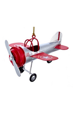 Red & Silver Metal Airplane Ornament -