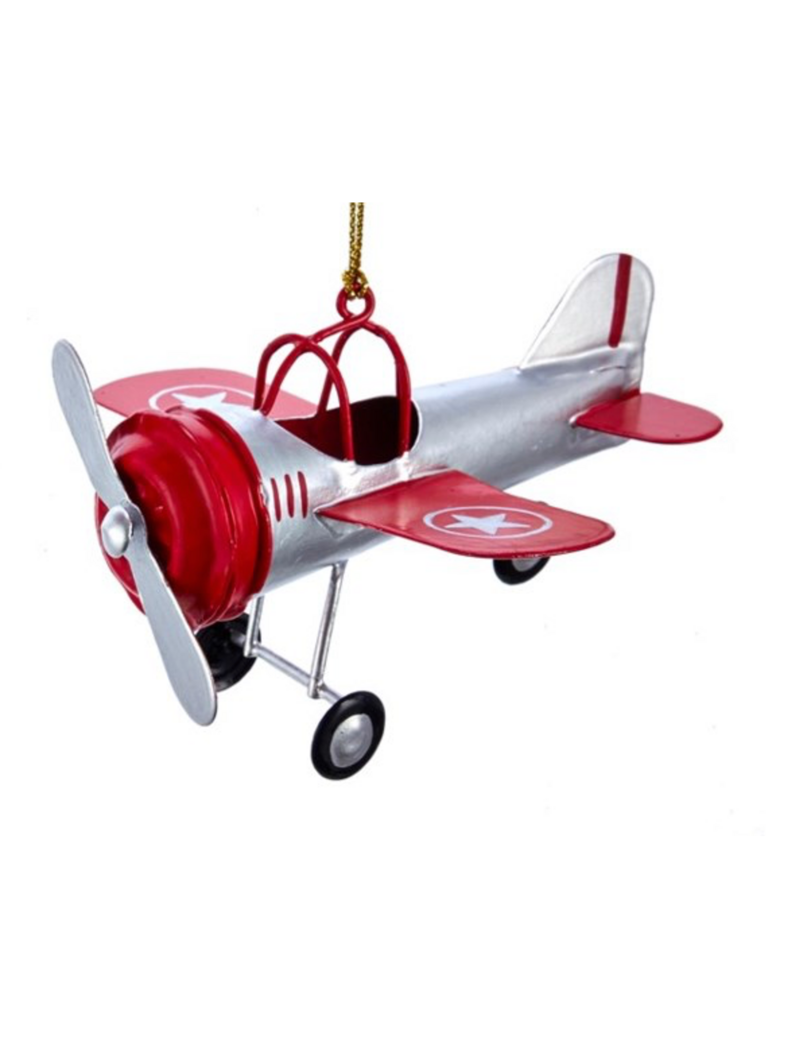 Red & Silver Metal Airplane Ornament -