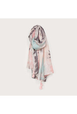 Lightweight Abstract Floral Print Scarf/Tassels - Pink