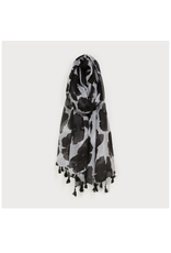 Lightweight Scarf - White With Black Flowers