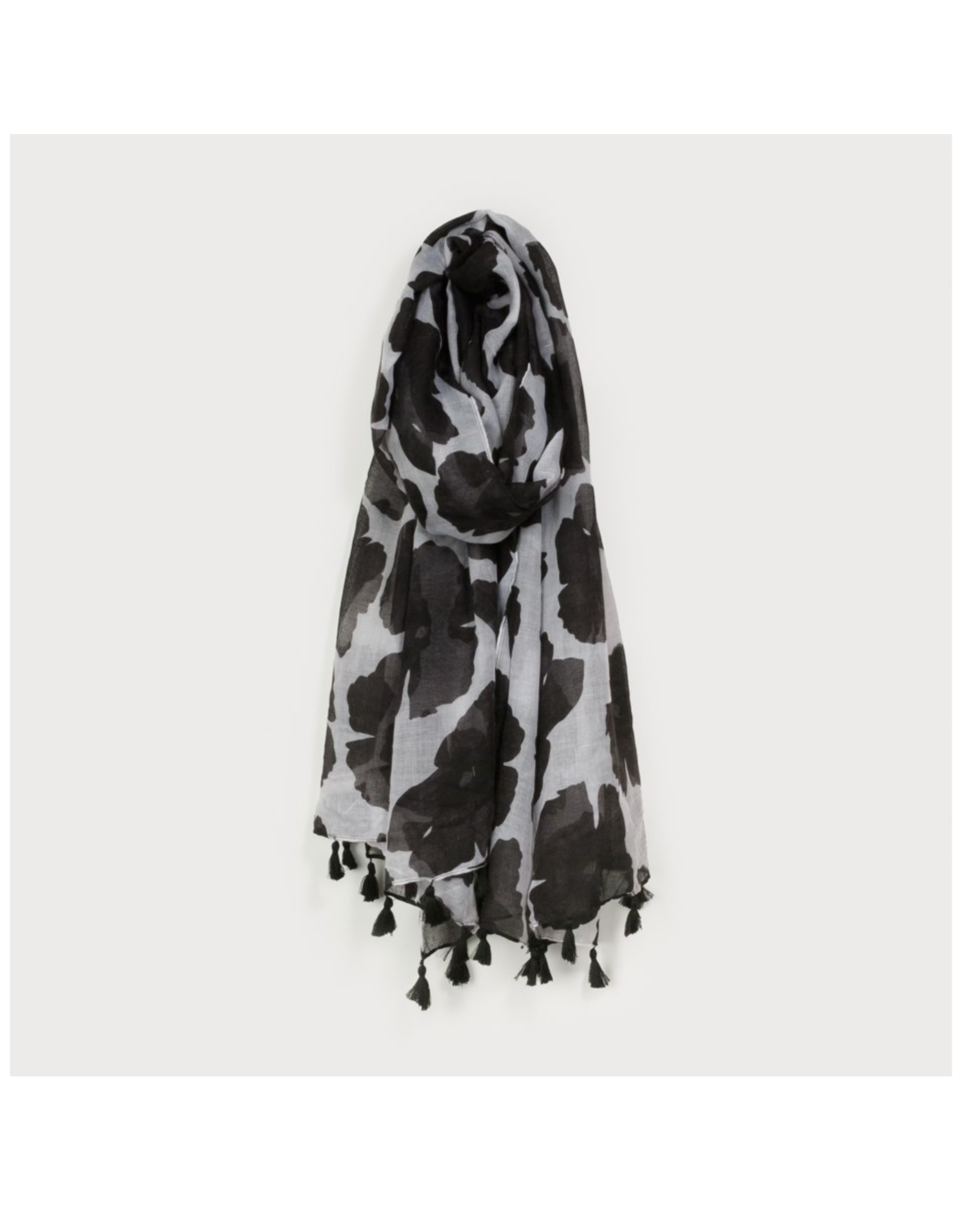 Lightweight Scarf - White With Black Flowers