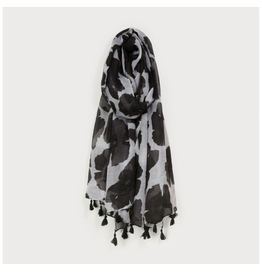 Lightweight Scarf - White With Black Flowers