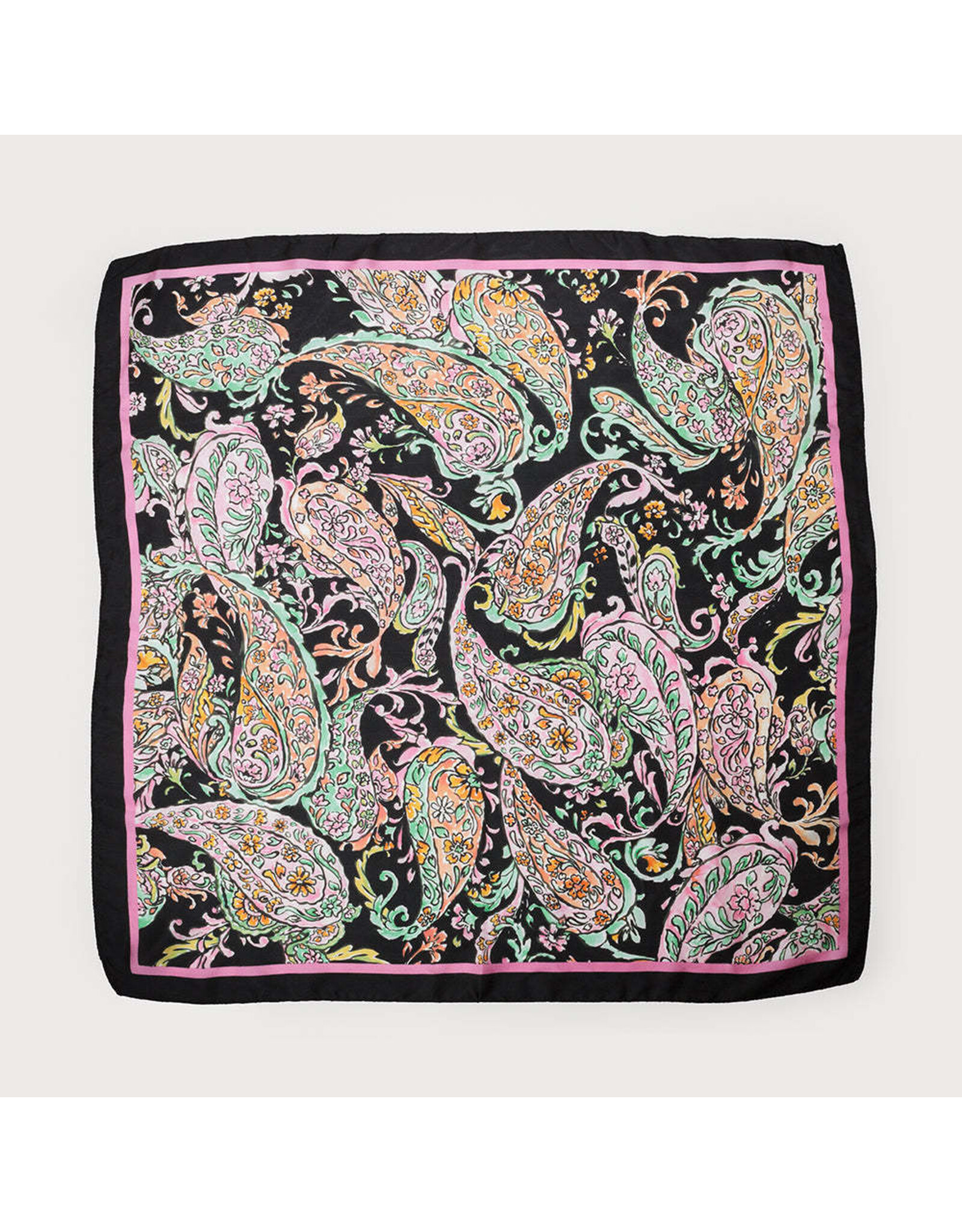 Satin Squared Scarf - Paisley Print - Black