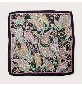 Satin Squared Scarf - Paisley Print - Black