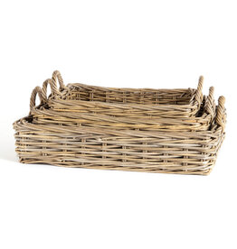 Low Rectangular Grey Rattan Tray -