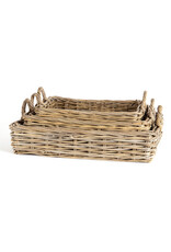 Low Rectangular Grey Rattan Tray -
