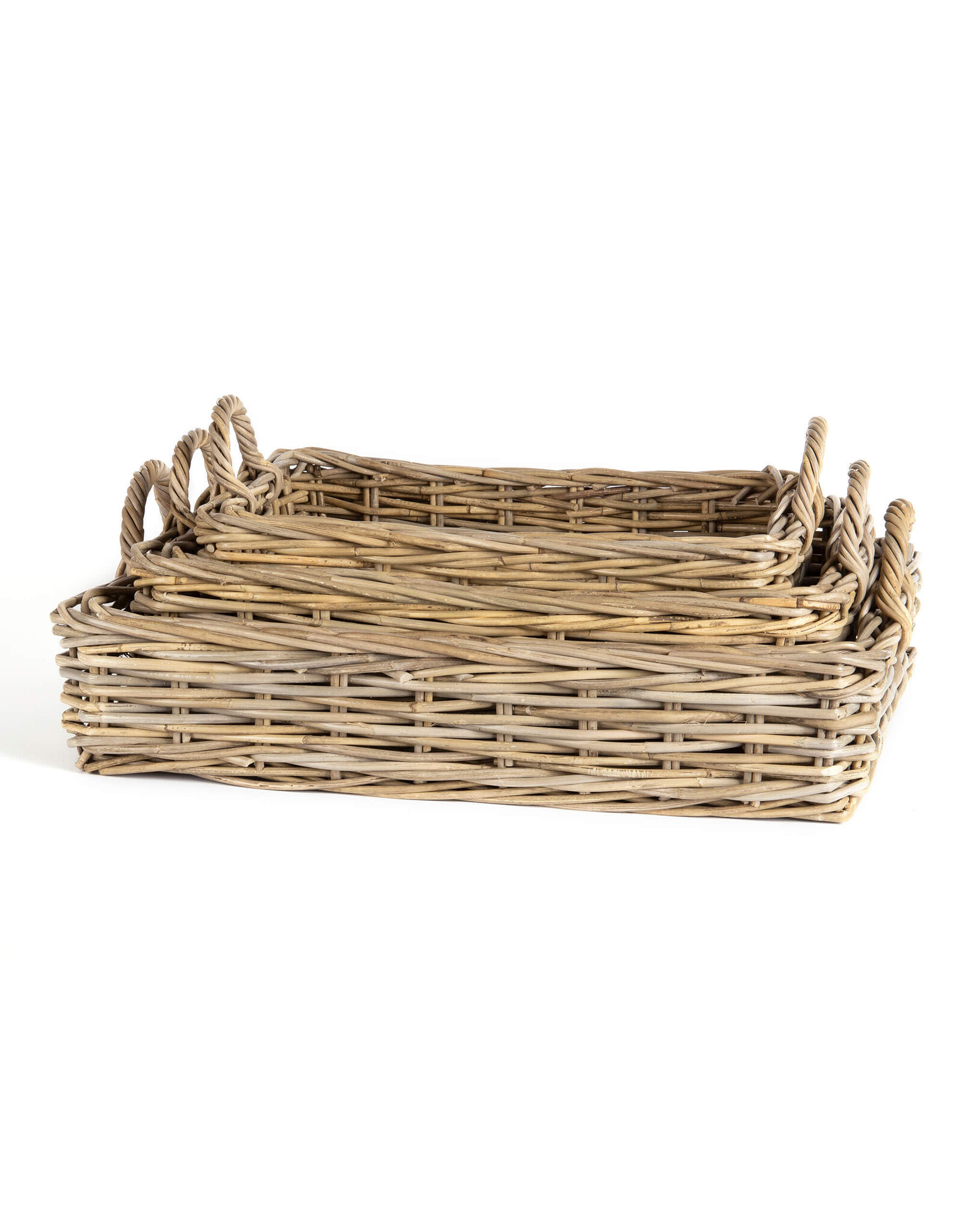 Low Rectangular Grey Rattan Tray -