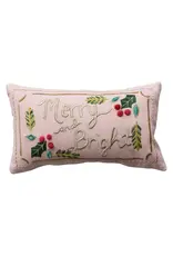 Lumbar Pillow with Merry and Bright Hand-Embroidery