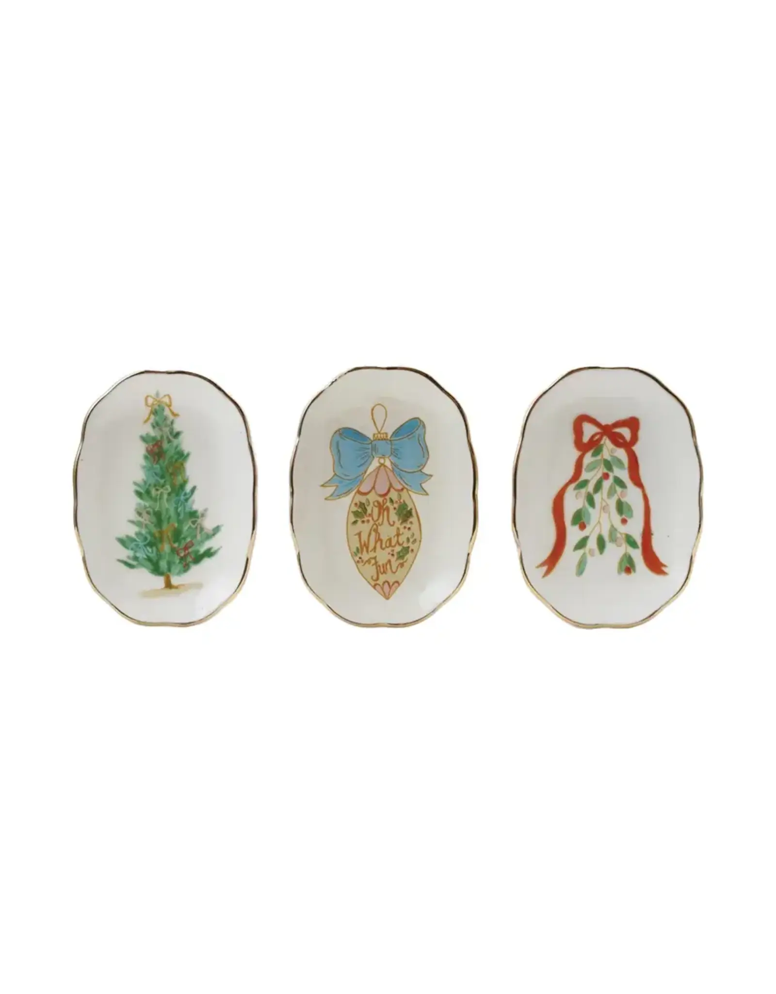 Stoneware Scalloped Dish w/ Holiday Image-