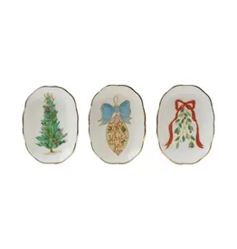 Stoneware Scalloped Dish w/ Holiday Image-