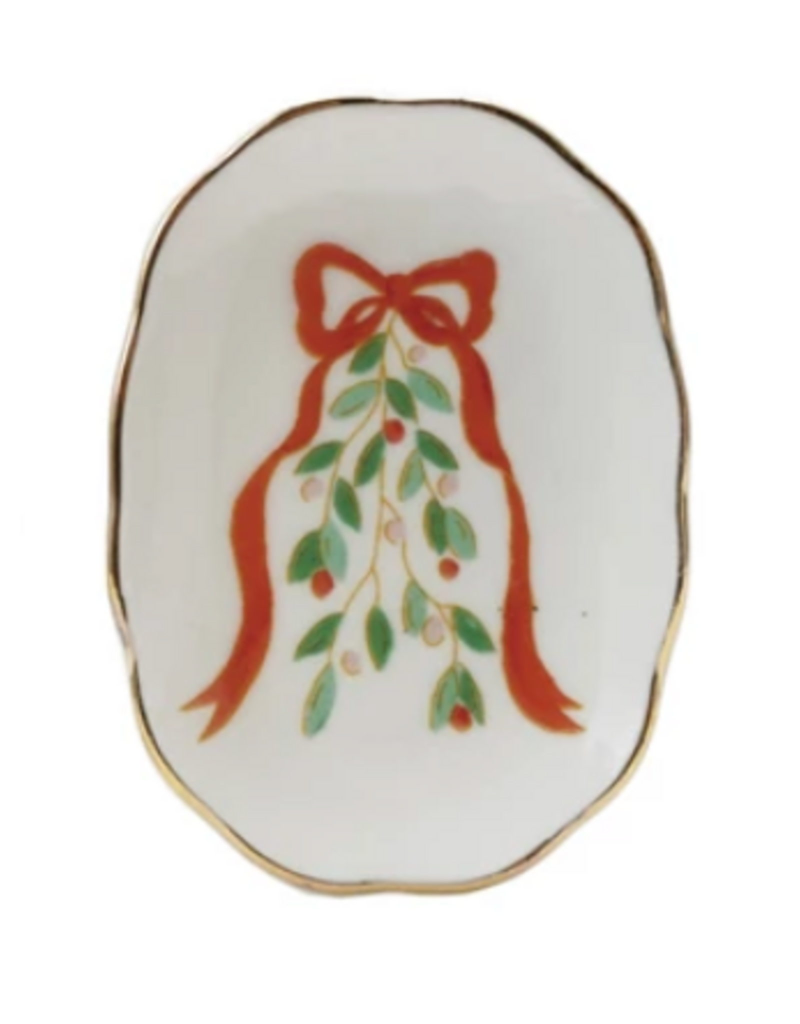 Stoneware Scalloped Dish w/ Holiday Image-