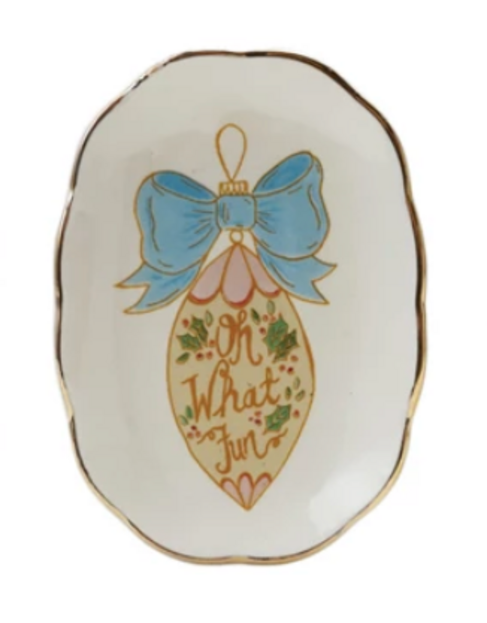 Stoneware Scalloped Dish w/ Holiday Image-