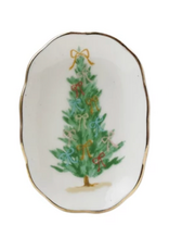 Stoneware Scalloped Dish w/ Holiday Image-