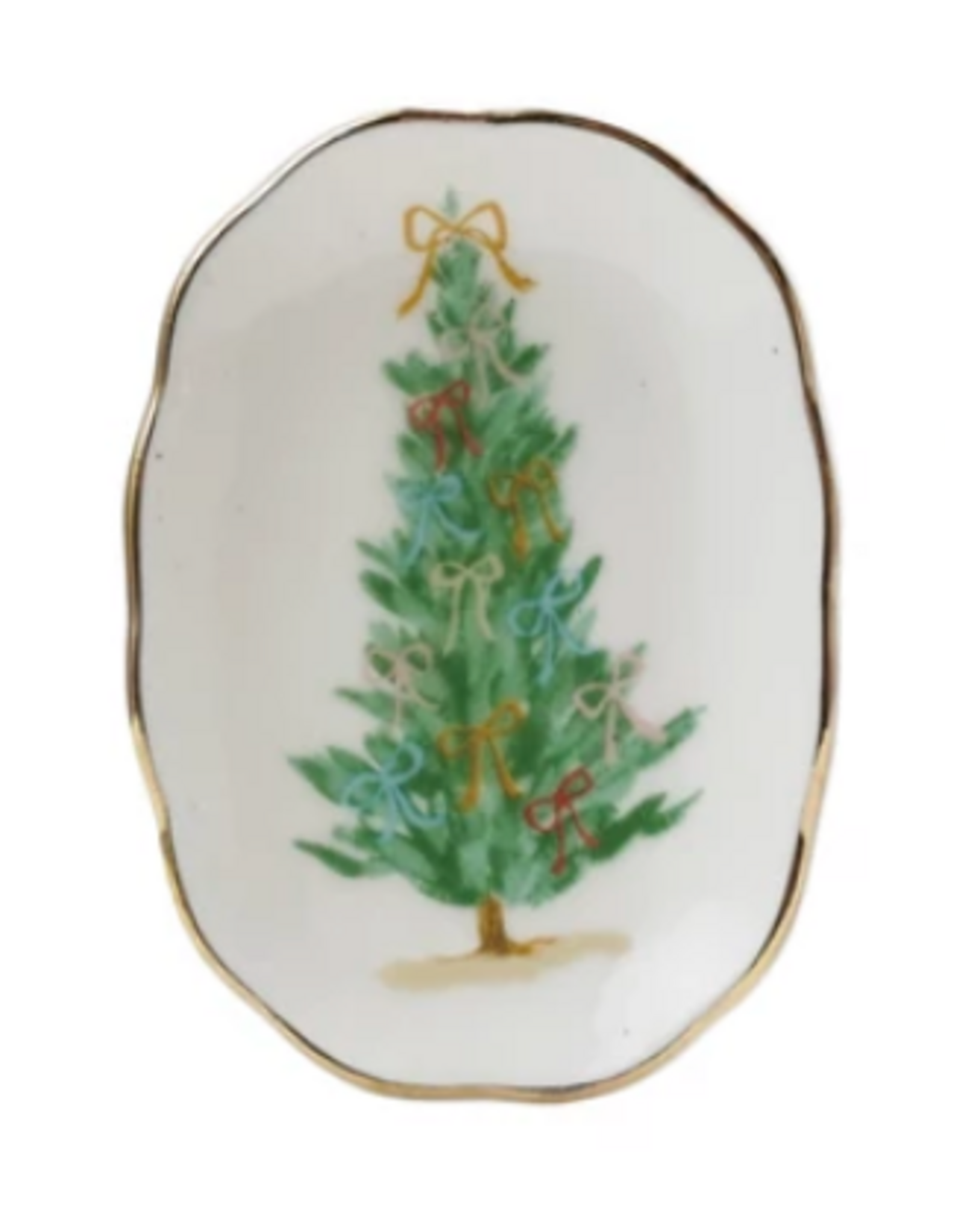 Stoneware Scalloped Dish w/ Holiday Image-