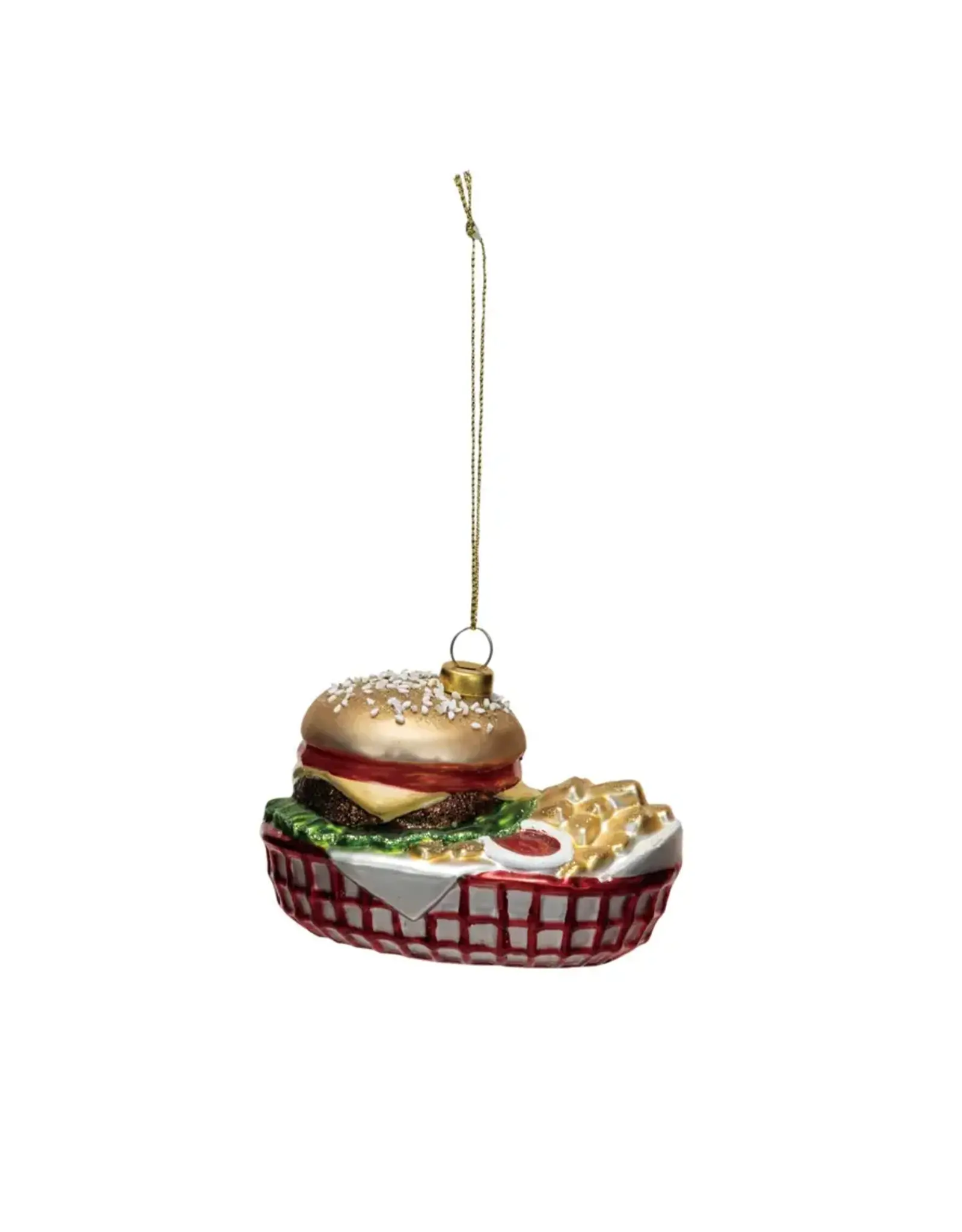 Glass Burger Combo in Basket Ornament
