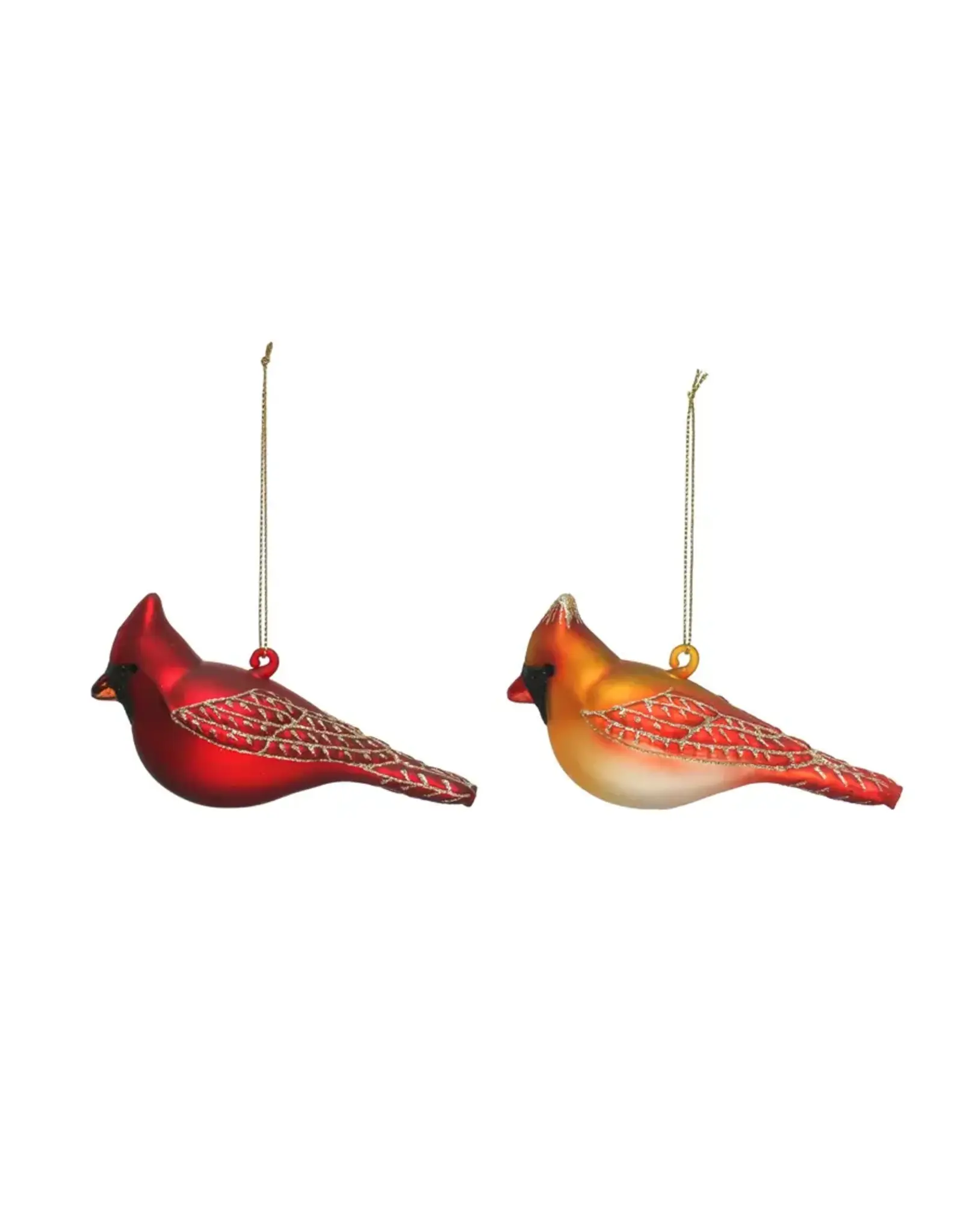 Hand-Painted Glass Cardinal Ornament w/ Glitter -