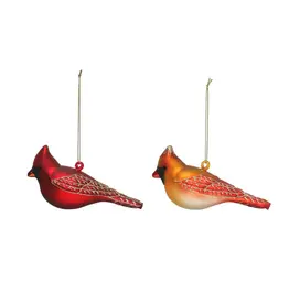 Hand-Painted Glass Cardinal Ornament w/ Glitter -