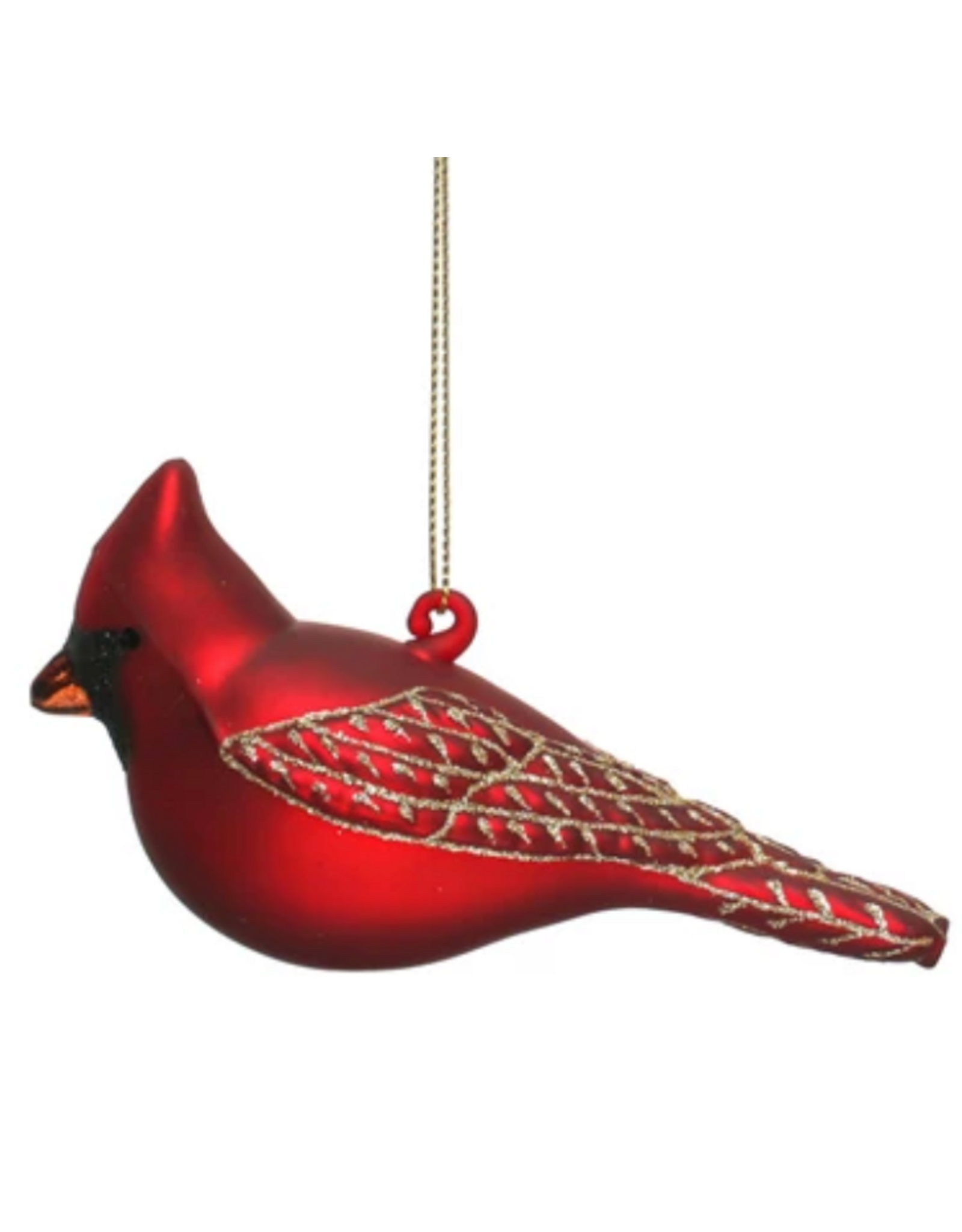 Hand-Painted Glass Cardinal Ornament w/ Glitter -